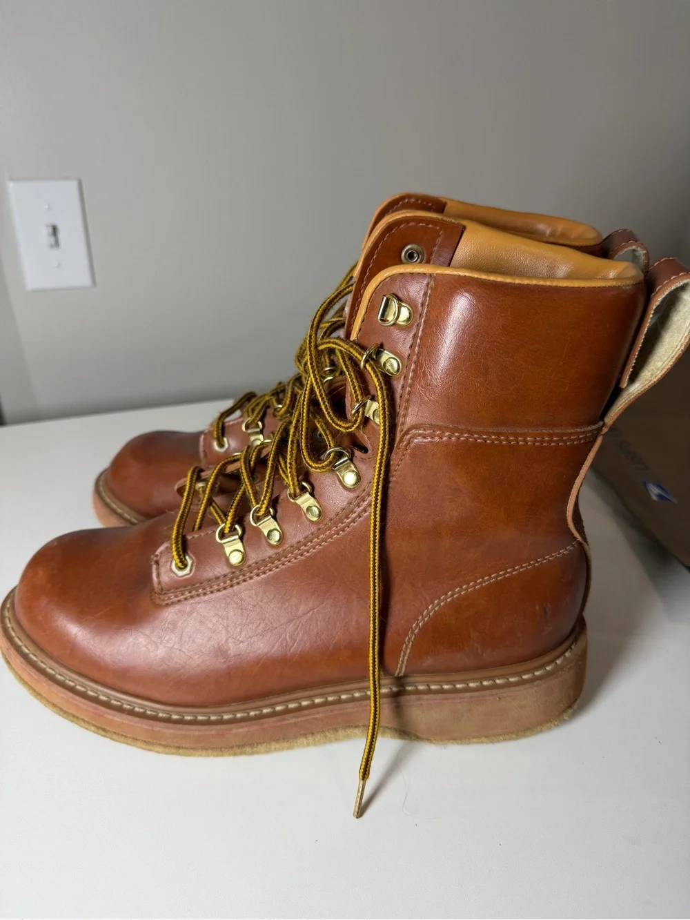 Cabela's Size 12 Felt Bottom Brown Leather Lace-Up Men's Moto Combat Boots